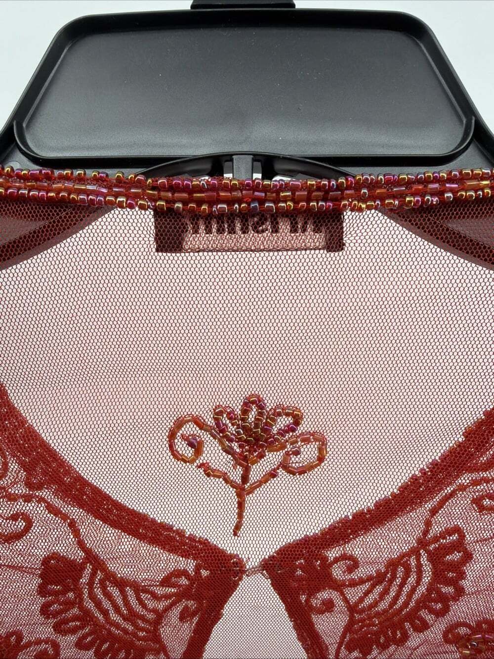 Vintage Krishma Beaded Shear Jacket Cardigan Silk Red Embroidered Shear Top - Picture 7 of 12